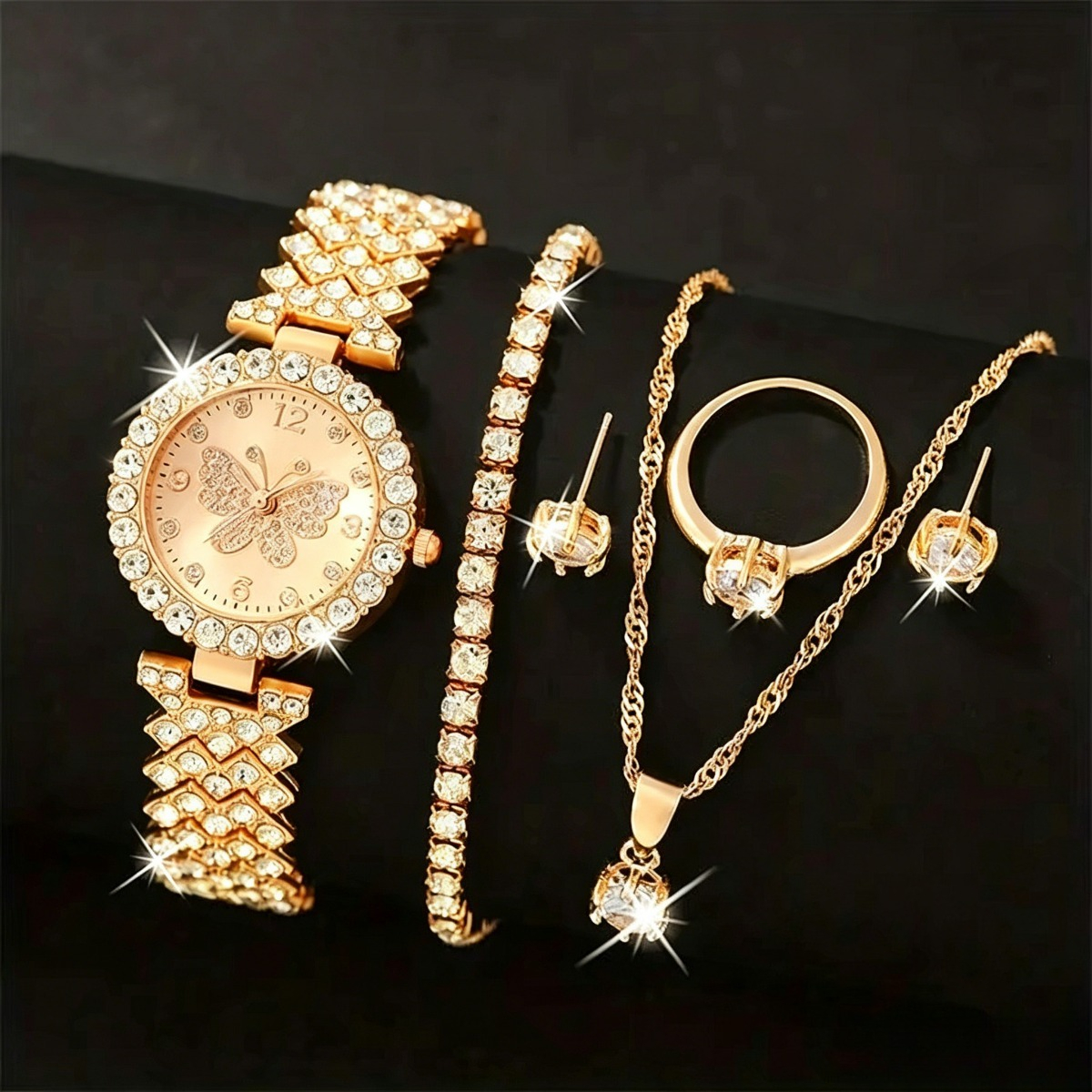 Luxury Watch Female - 6PCS/Set Luxury Rhinestone Butterfly Women Quartz