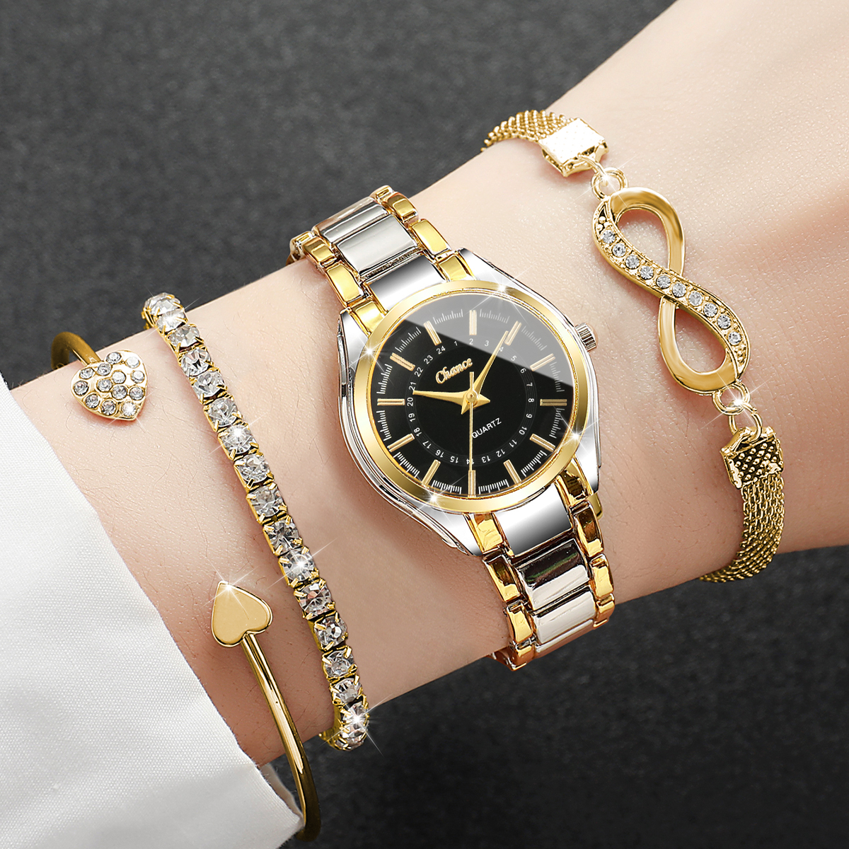 Luxury Watch Kit - 4PCS Elegant Women Watches Bracelets Set