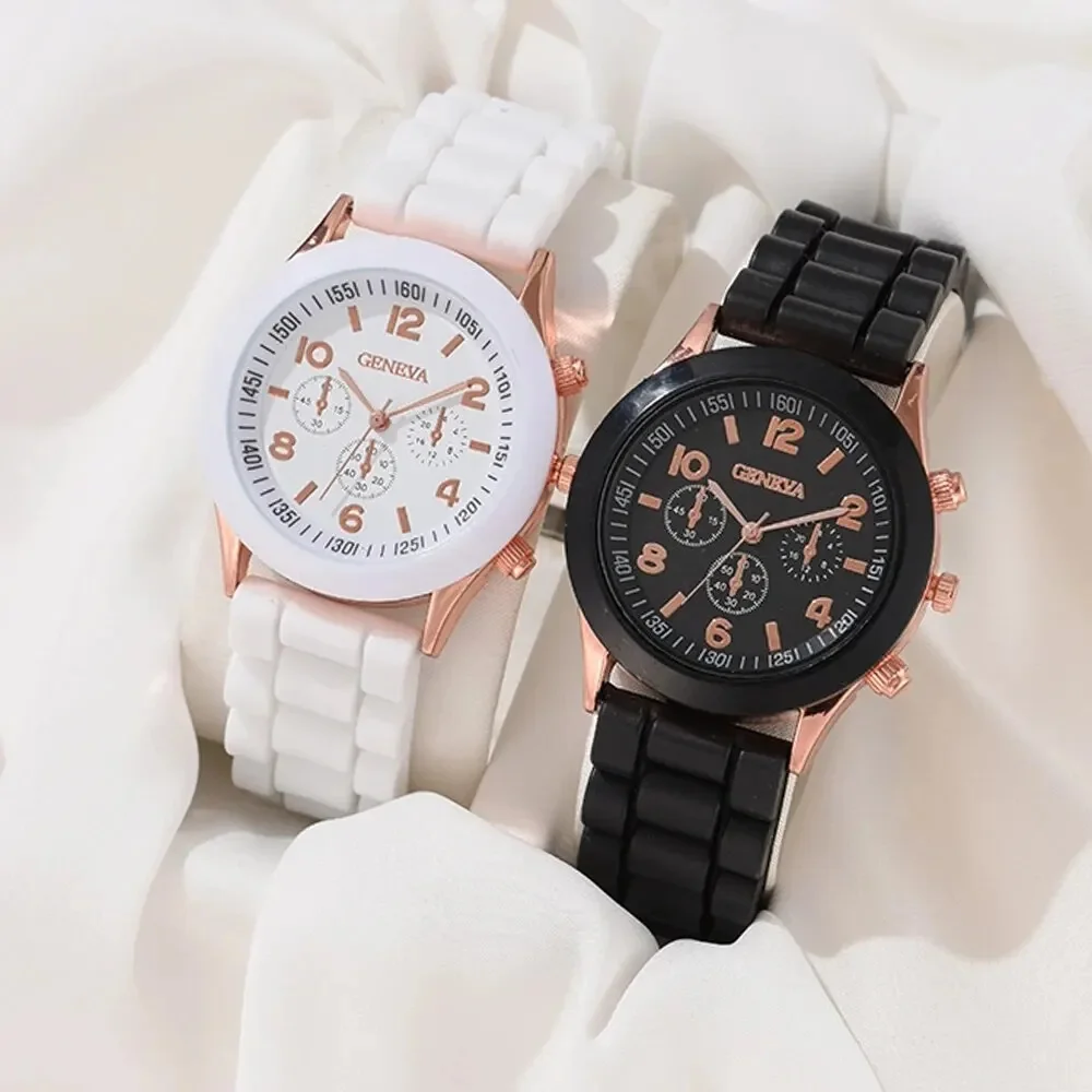 Luxury Watch With Rubber Strap - 2Pcs Luxury Women's Watch Set Fashion