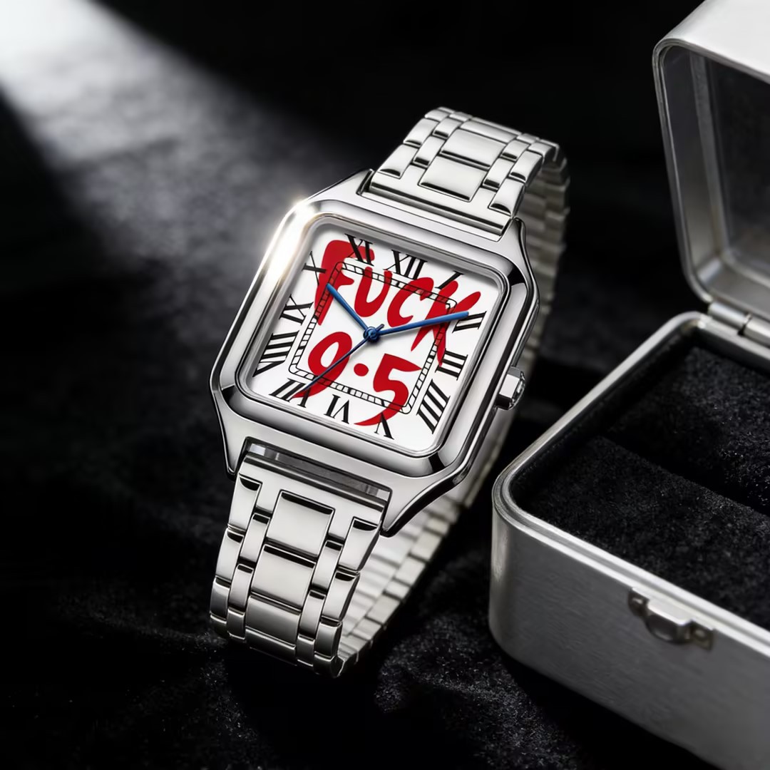 Open Heart Watch - FUCK9.5 Stainless Steel Alloy Square Dial