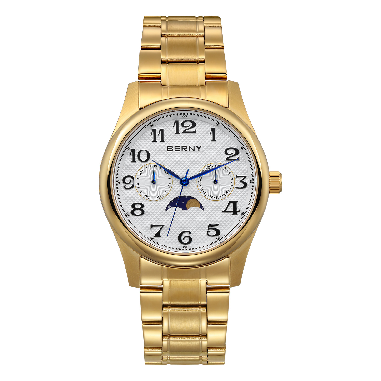 Luxury Watch & Jewellery - BERNY Gold Men's Watch Luxury Quartz