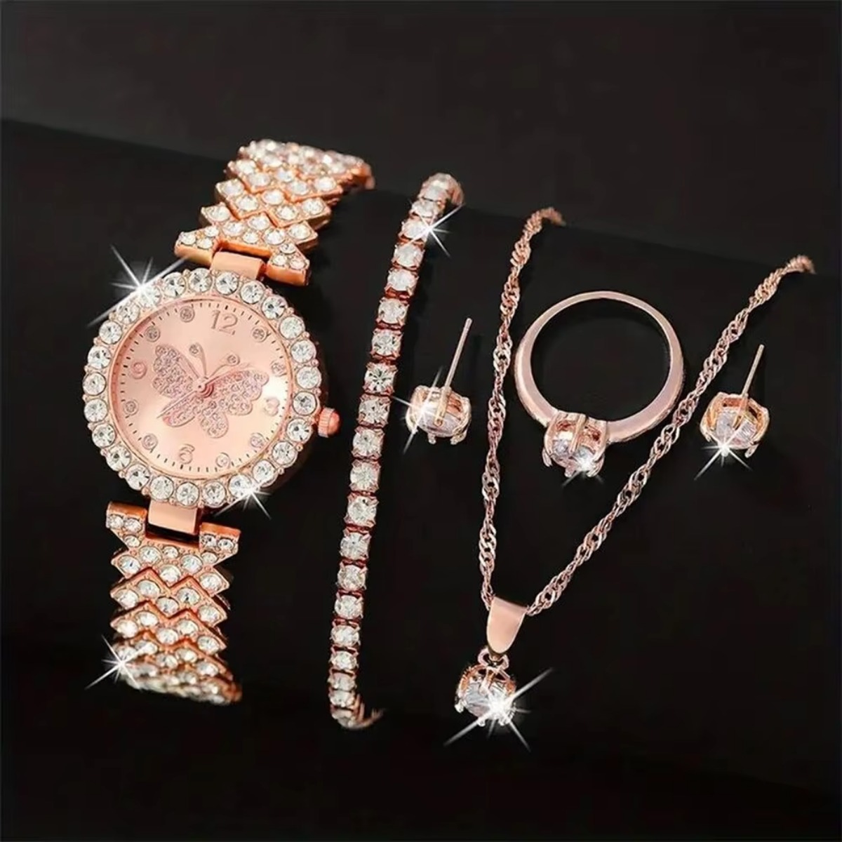 6PCS/Set Luxury Rhinestone But - Luxury Watch Female review and price