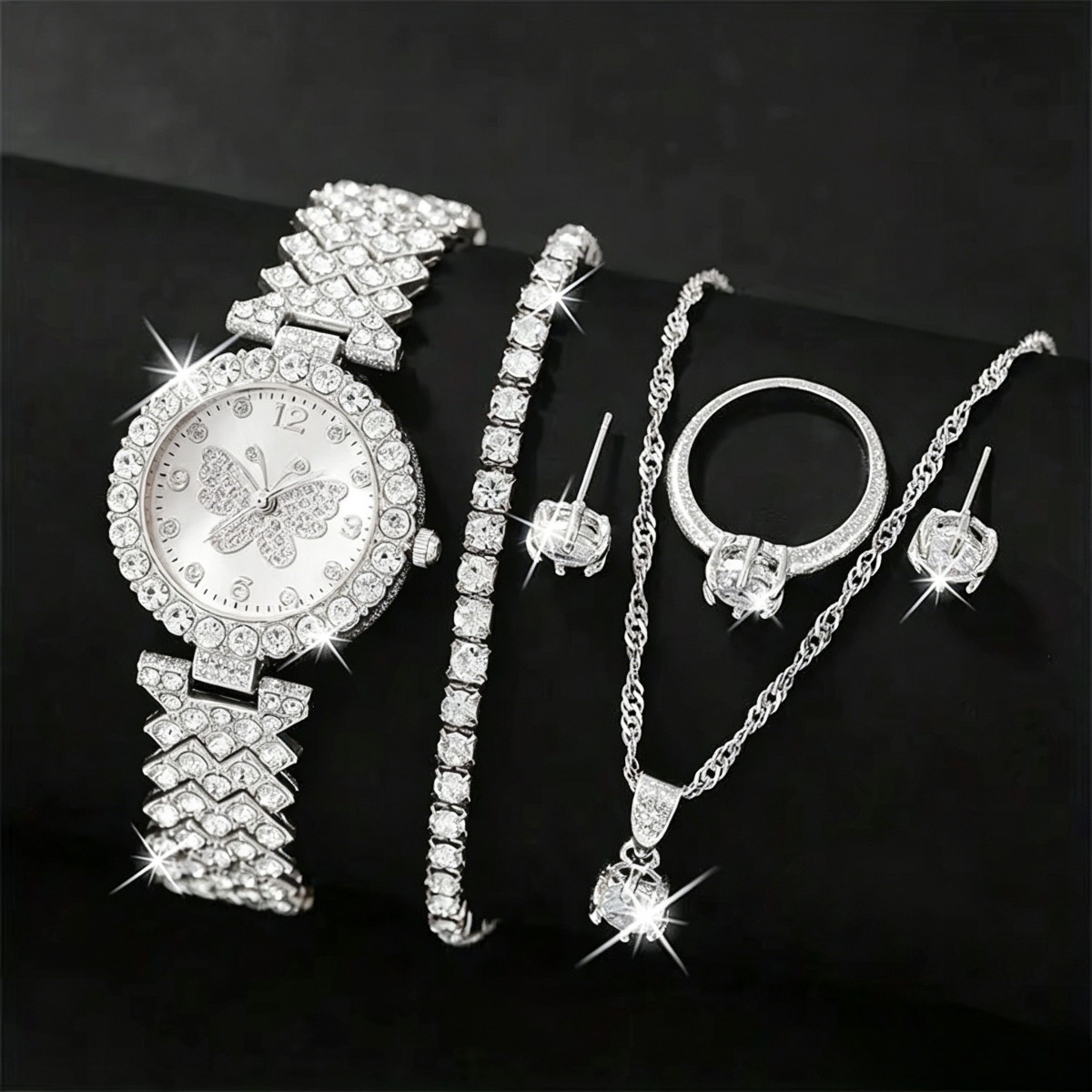 6PCS/Set Luxury Rhinestone But - Luxury Watch Female review and price