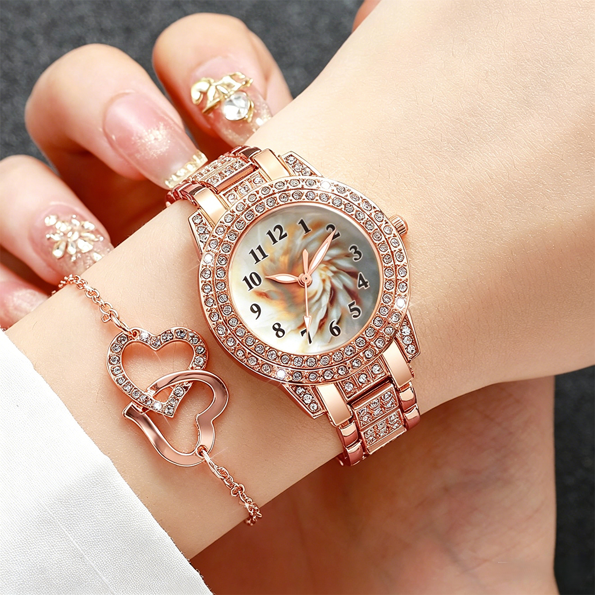 6PCS Luxury Rhinestone Women Q - Open Heart Watch review and price