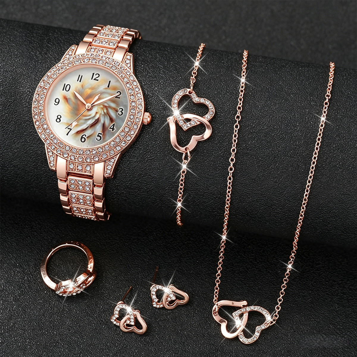 6PCS Luxury Rhinestone Women Q - Open Heart Watch review and price