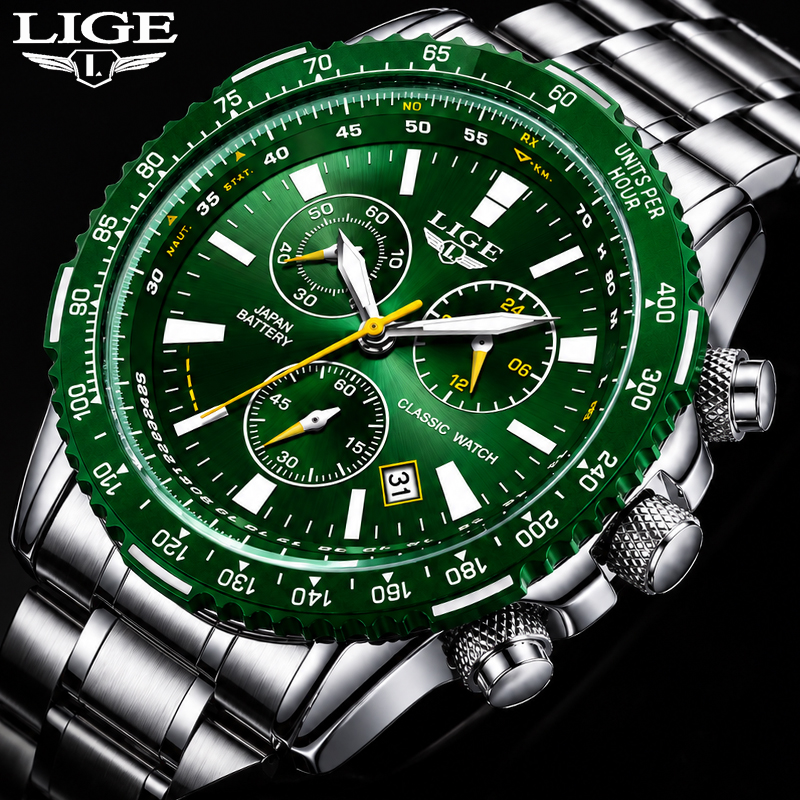 LIGE New Green Big Dial Watch  - Luxury Watch With Green Dial review and price