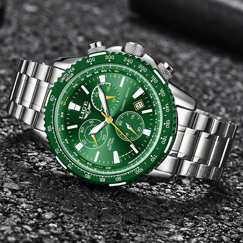 LIGE New Green Big Dial Watch  - Luxury Watch With Green Dial review and price