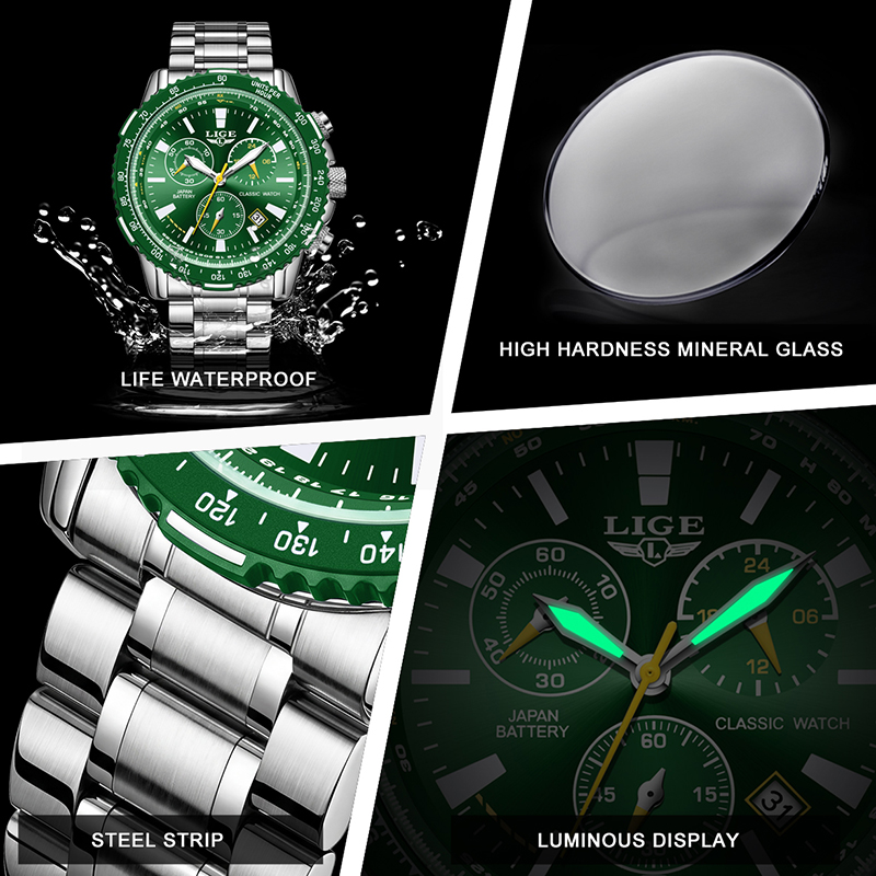 LIGE New Green Big Dial Watch  - Luxury Watch With Green Dial review and price