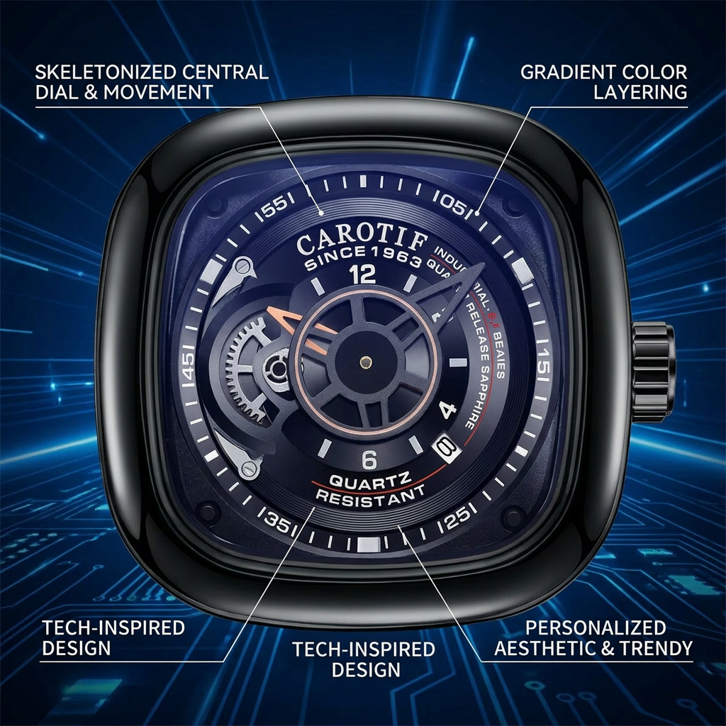 1pcs Men's blue dial alloy str - Open Heart Watch review and price