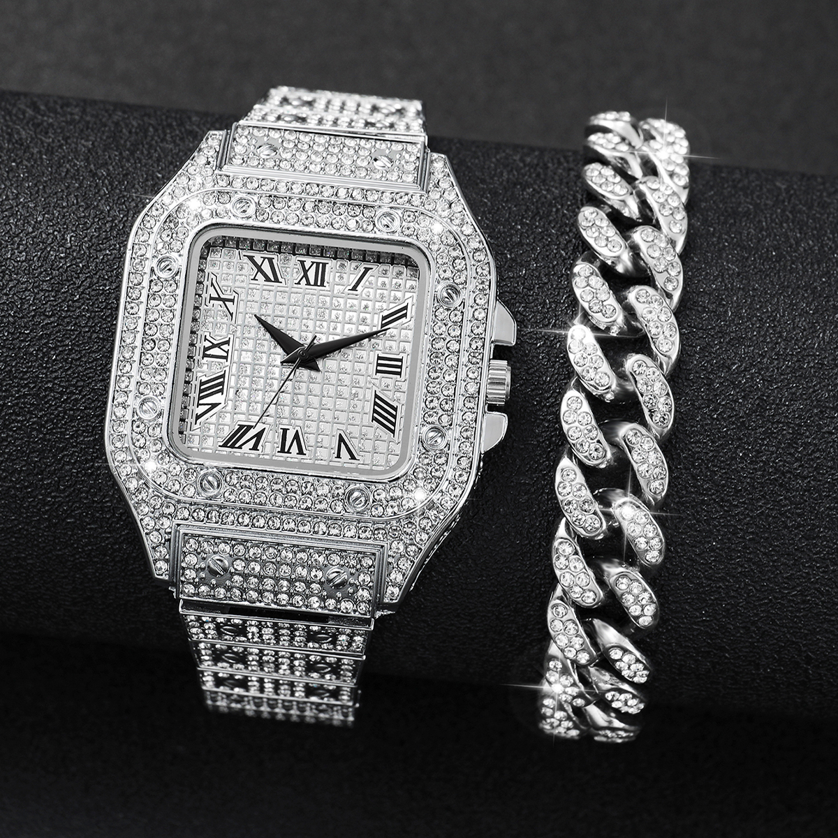 2PCS Iced Out Square Watch & C - Luxury Watch Uk review and price