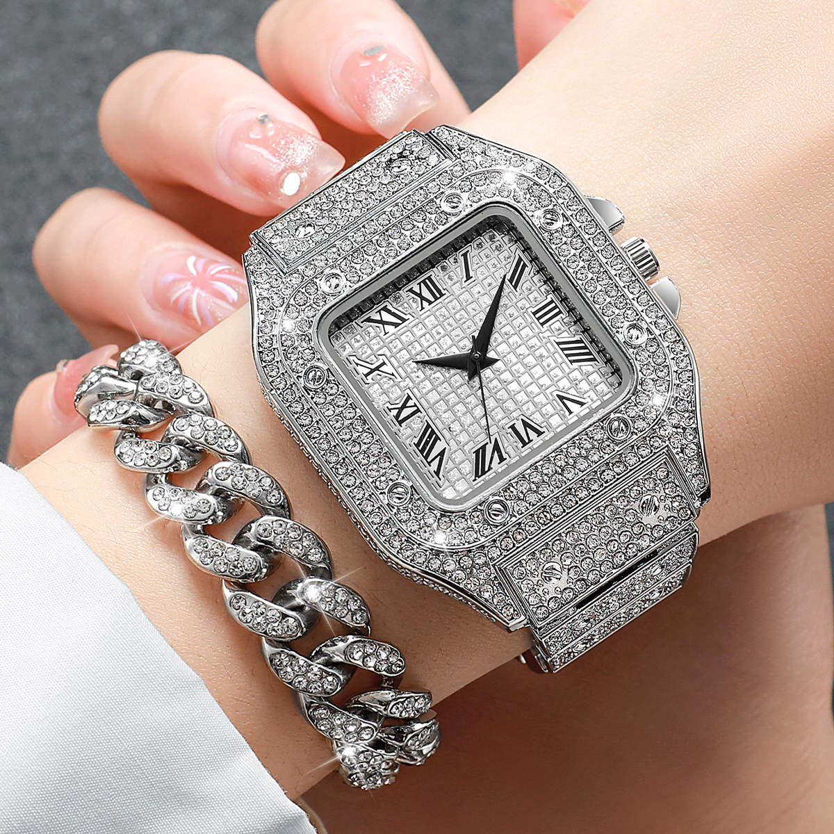 2PCS Iced Out Square Watch & C - Luxury Watch Uk review and price