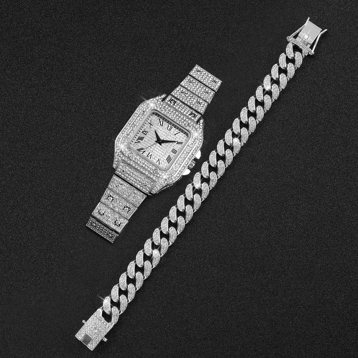 2PCS Iced Out Square Watch & C - Luxury Watch Uk review and price