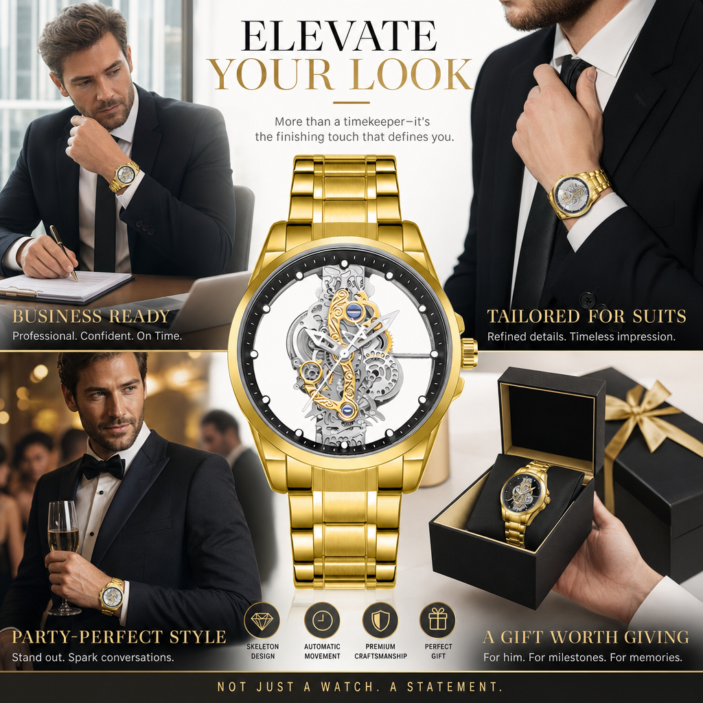 1pcs Men's gold dial alloy str - Open Heart Watch review and price
