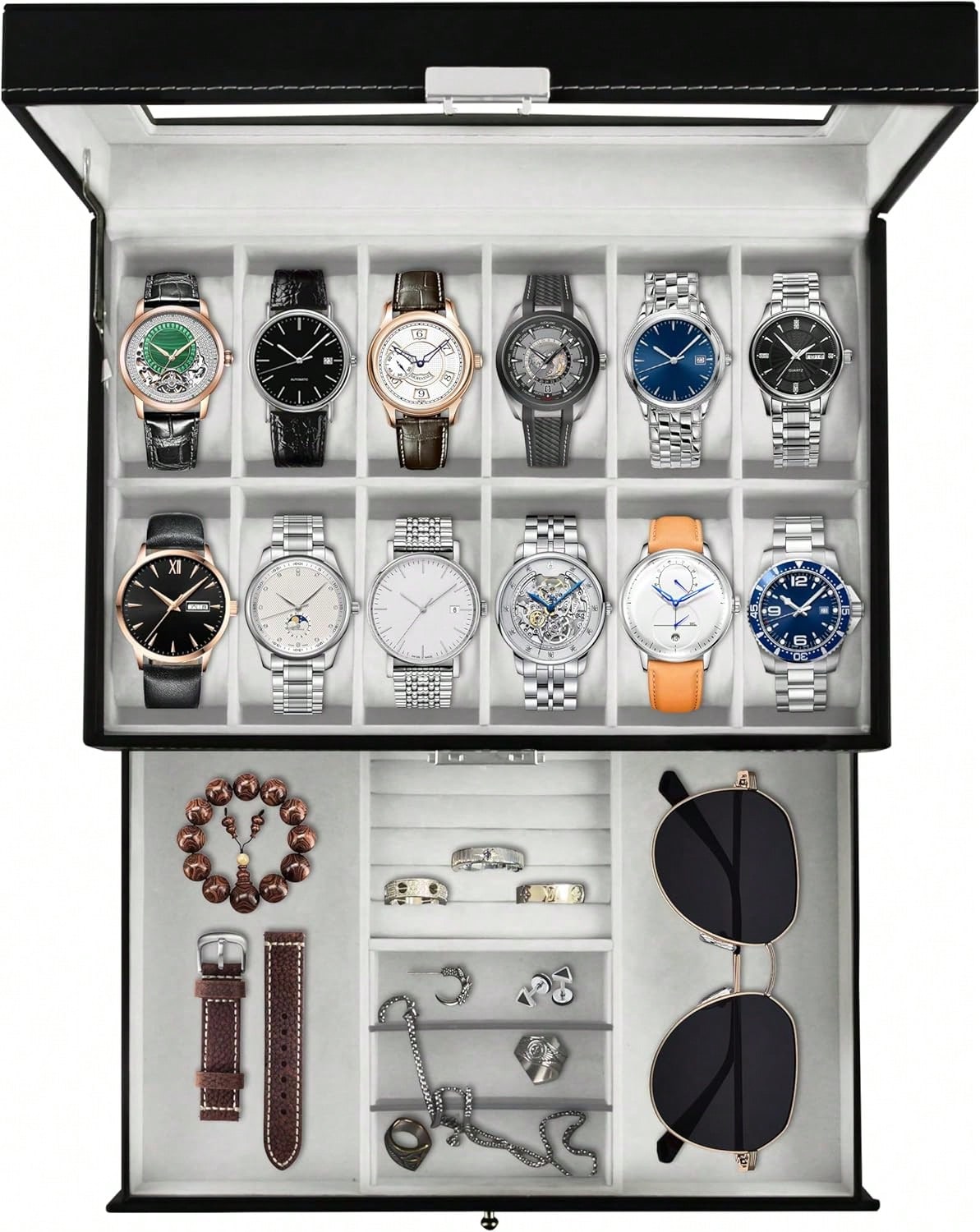 Luxury 12-Slot 2-Tier PU Leath - Luxury Watch Tier review and price