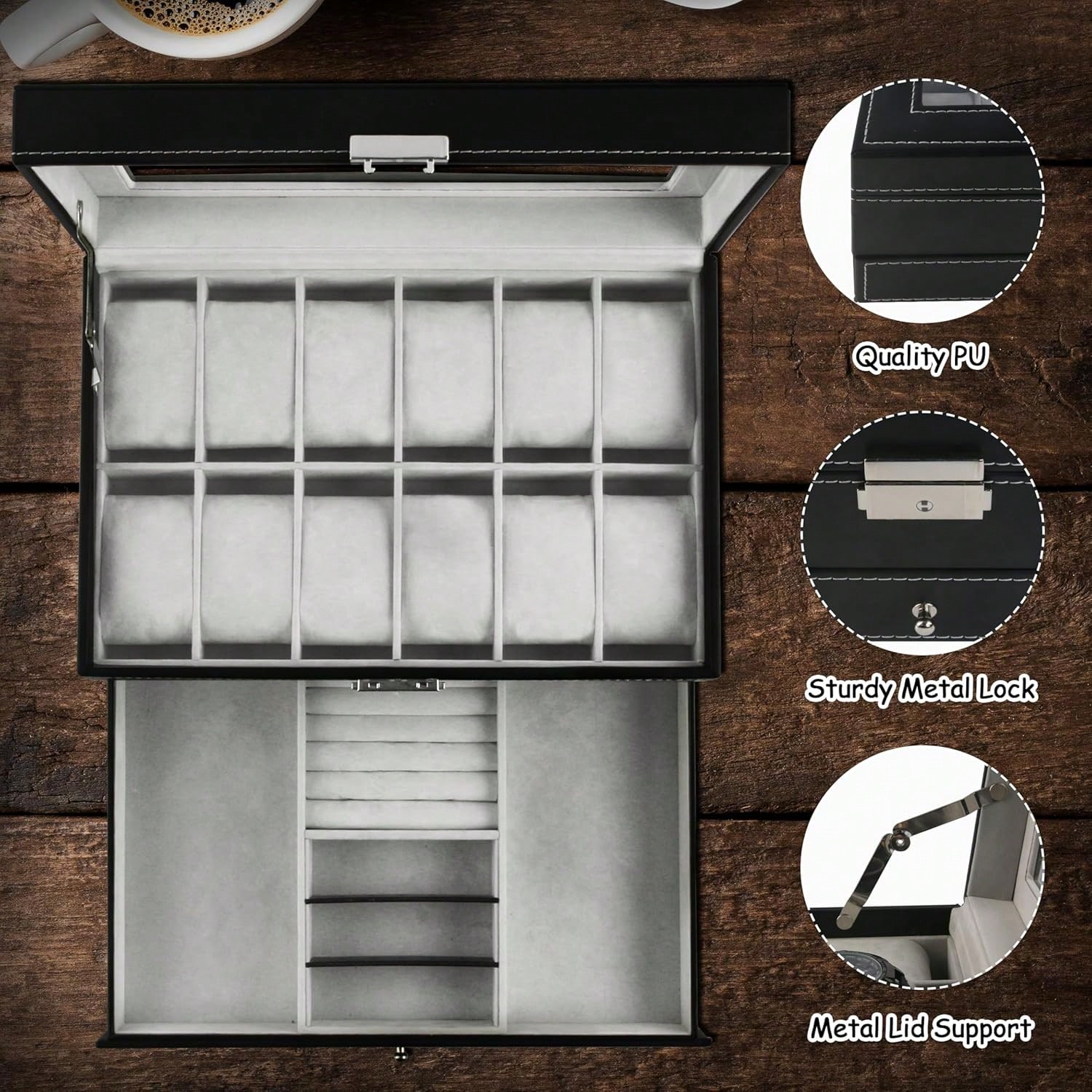 Luxury 12-Slot 2-Tier PU Leath - Luxury Watch Tier review and price